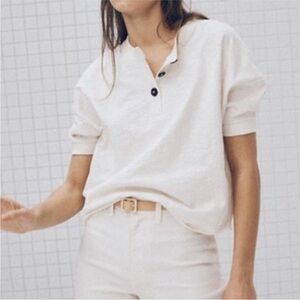 MADEWELL Raw Edge Henley Cream Short Sleeve Top - XS - Vanilla Girl Core